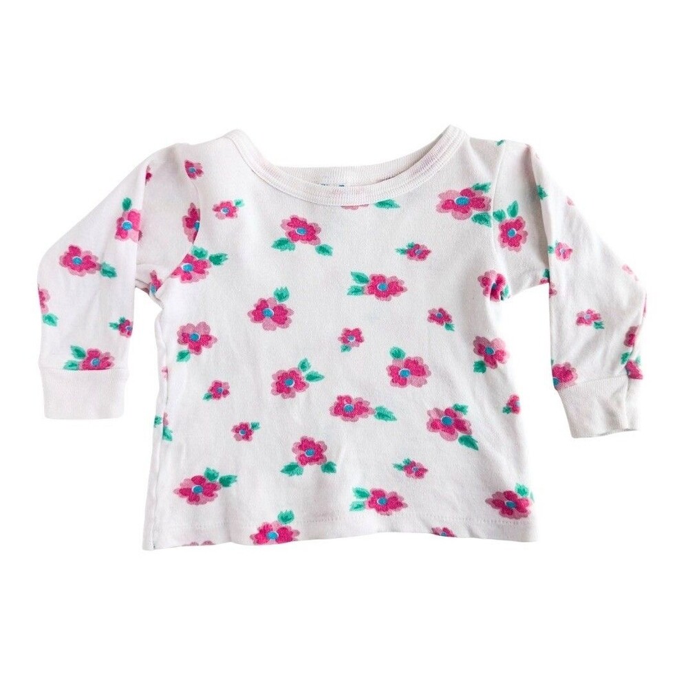 Vintage Carter’s Baby Girl Floral Shirt 3T Made USA Pink Green Long Sleeve